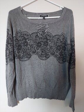 Melanie Lyne Women's M Lace Sequin Rhinestone Gray Knit Pullover Sweater